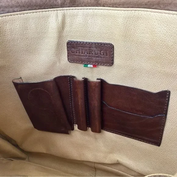 Chiarugi Vintage Messenger Bag Brown Leather Crossbody Made In Italy